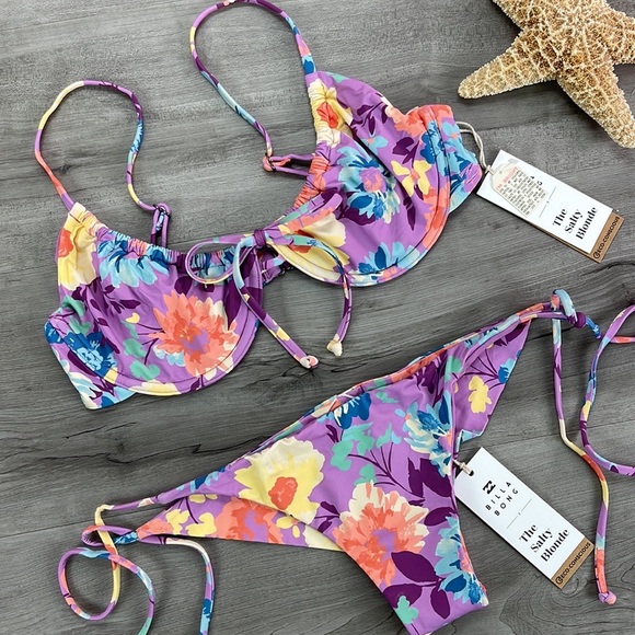 ☀️BILLABONG☀️ HALLEYS GARDEN TIE HALLEYS GARDEN STRIN BIKINI SET - Picture 6 of 13